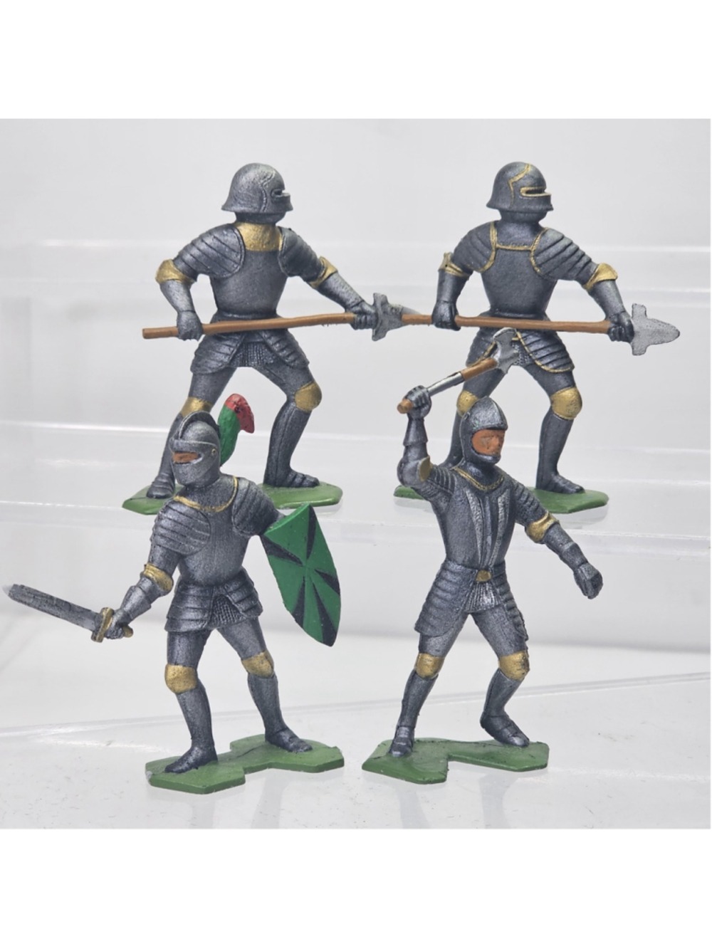 1960s Louis Marx 54mm 4pcs Lot Medieval Knights Soldiers Plastic Figures Painted